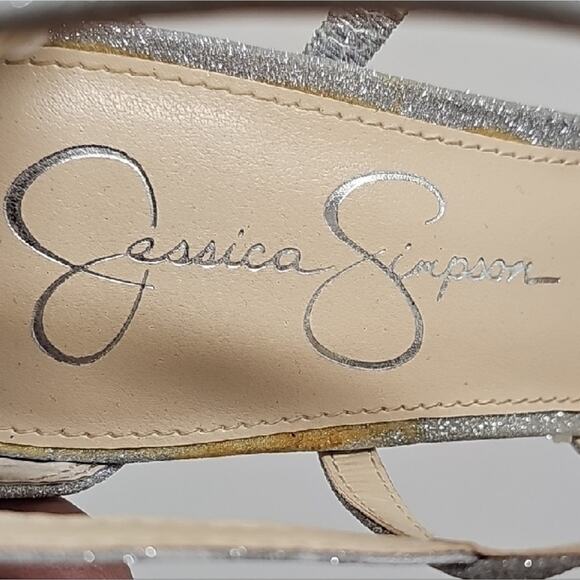 Jessica Simpson Stassey Sparkling Silver Strappy Block Heel Back Zip Sandals 8M - Picture 7 of 9